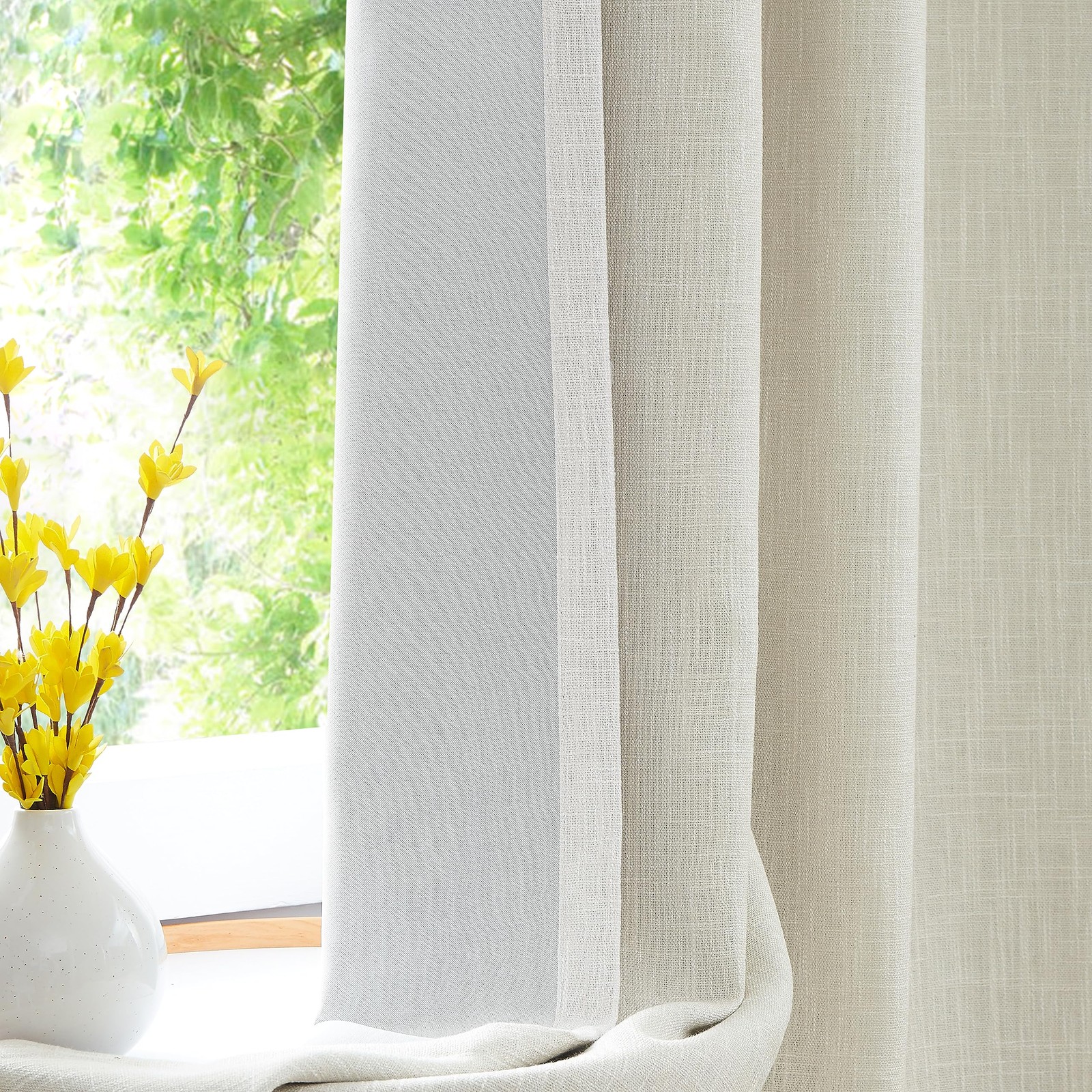 Central Park Beige Solid Full Blackout Curtain Heavy Linen Texture Window