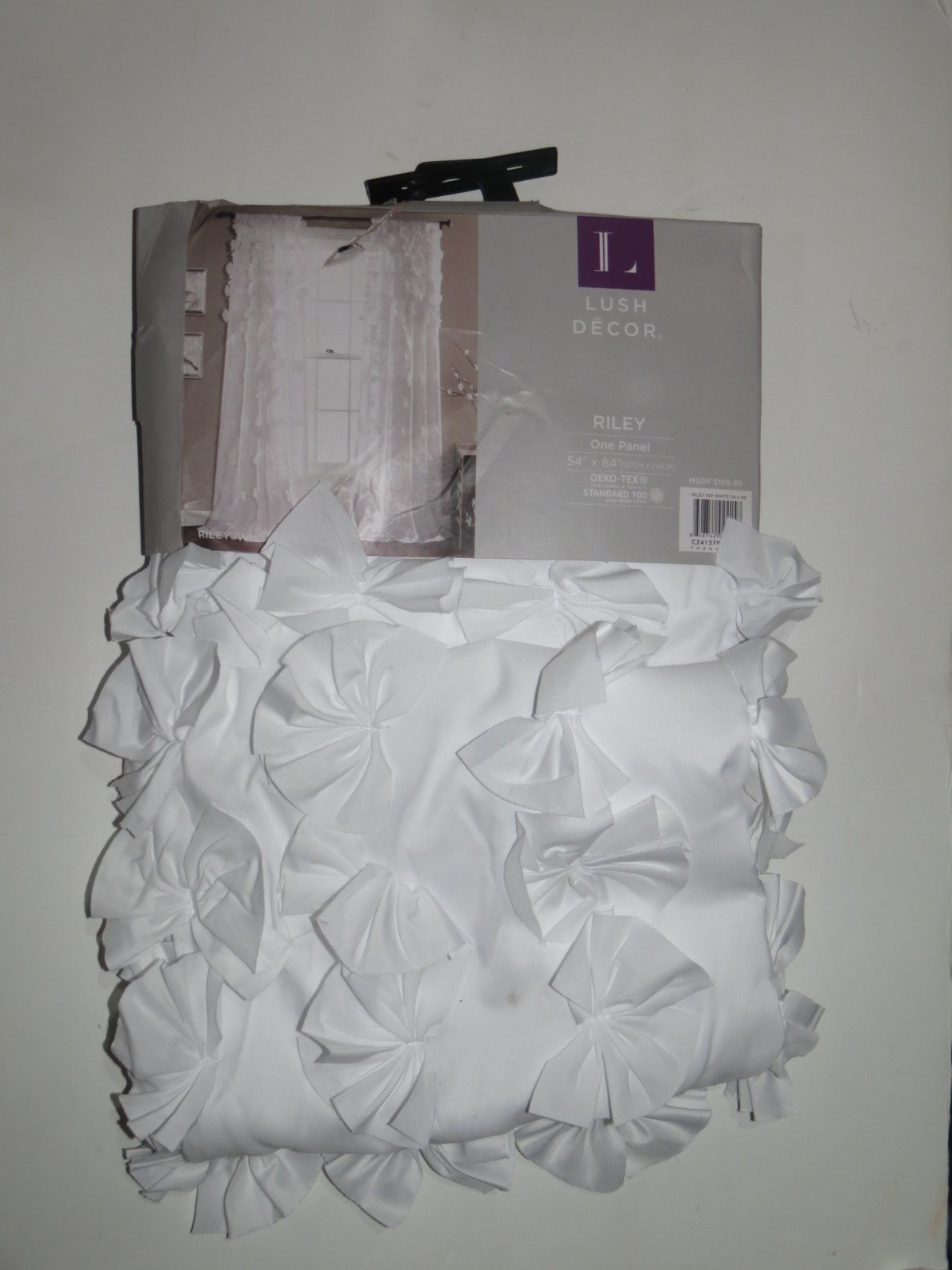 Lush Riley Curtain Panel Drape White Bows Window Treatment Bedroom 54″ x 84″
