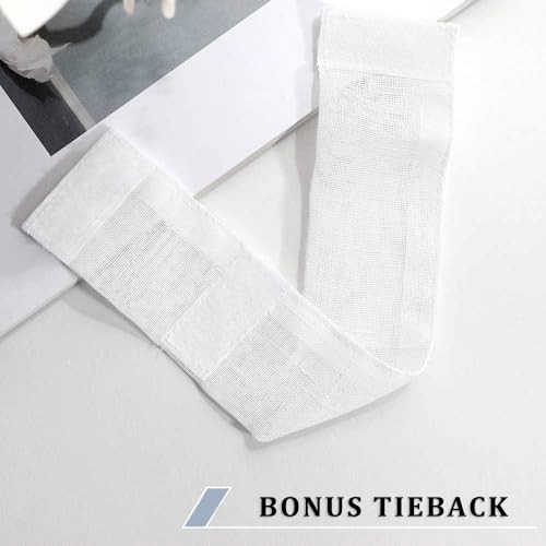 MIULEE 2 Pieces White Semi Sheer Curtains for Front French Door Linen Textured