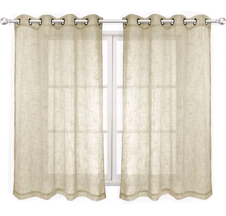 VOILYBIRD 52”W x 63”L Beige Linen Semi Sheer Curtains, Set of 2 Panels