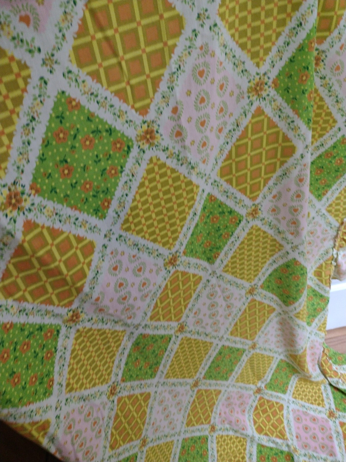 Vintage 1980’s Patch Style Fabric One Curtain Panel Ruffled /Rod Pocket Patches