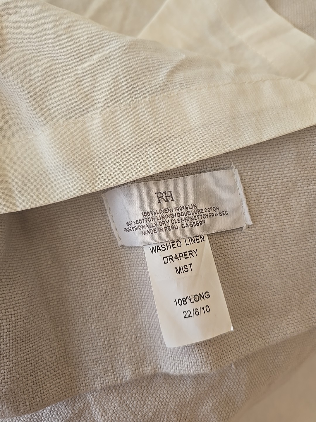 Restoration Hardware Washed Belgian Linen Drapery Panel 50″W x 108″L Mist $400.0