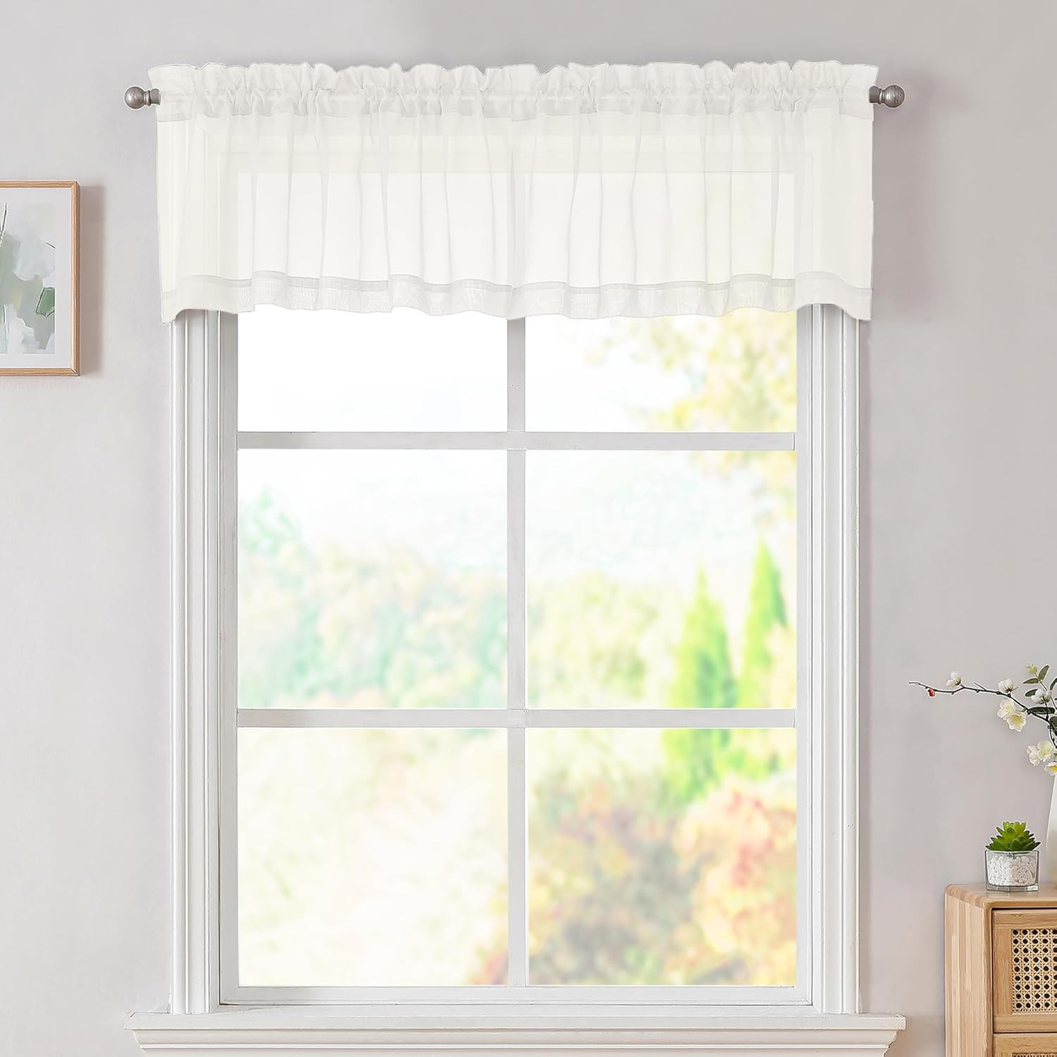 Ivory Valances 14 Inches Long for Living Room Pocket 2 Panel Light Filtering She