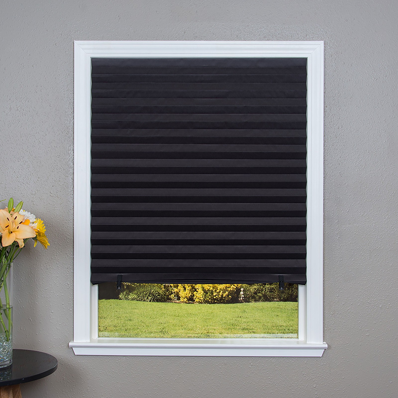 (2 pack) No Tools Original Blackout Pleated Paper Shade Black, 36 in x 72 in
