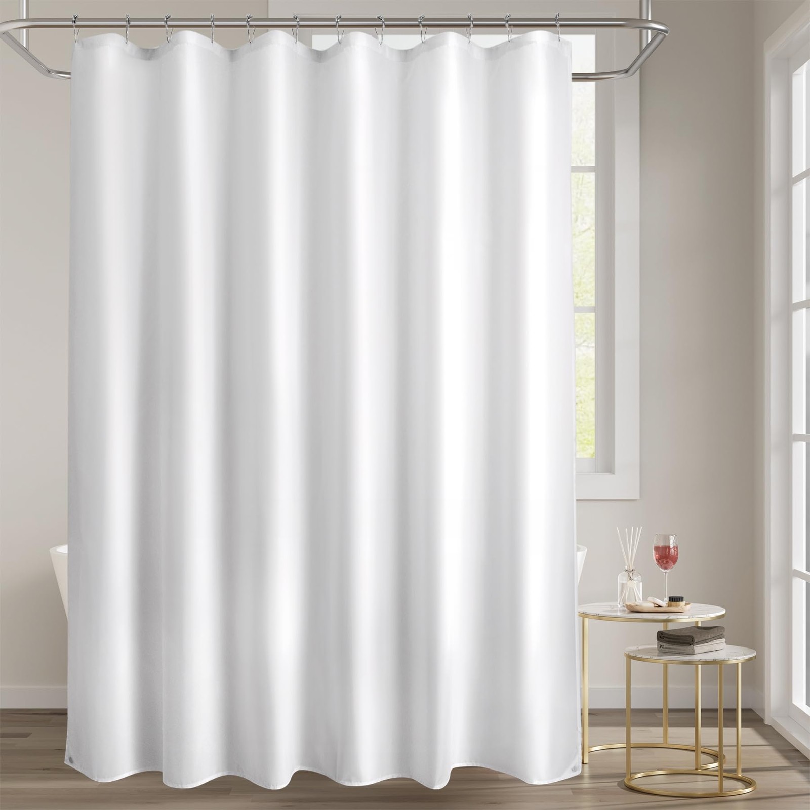 Titanker Waterproof Fabric Shower Curtain 70″W x 72″L (Pack of 1), White