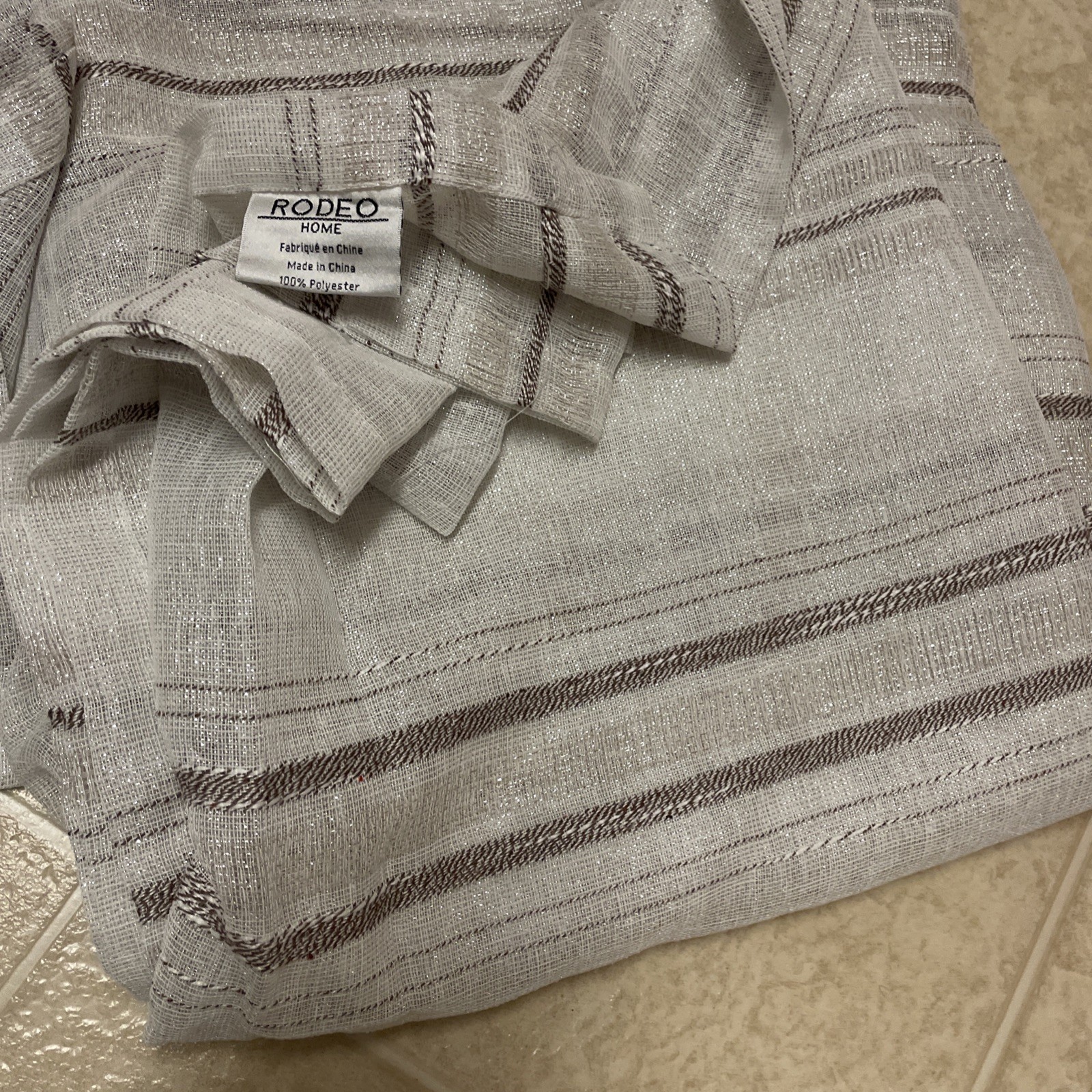 Linen-Look Striped Curtains Panel Set- White Sheer 54″x96″ Rodeo Home.EUC.