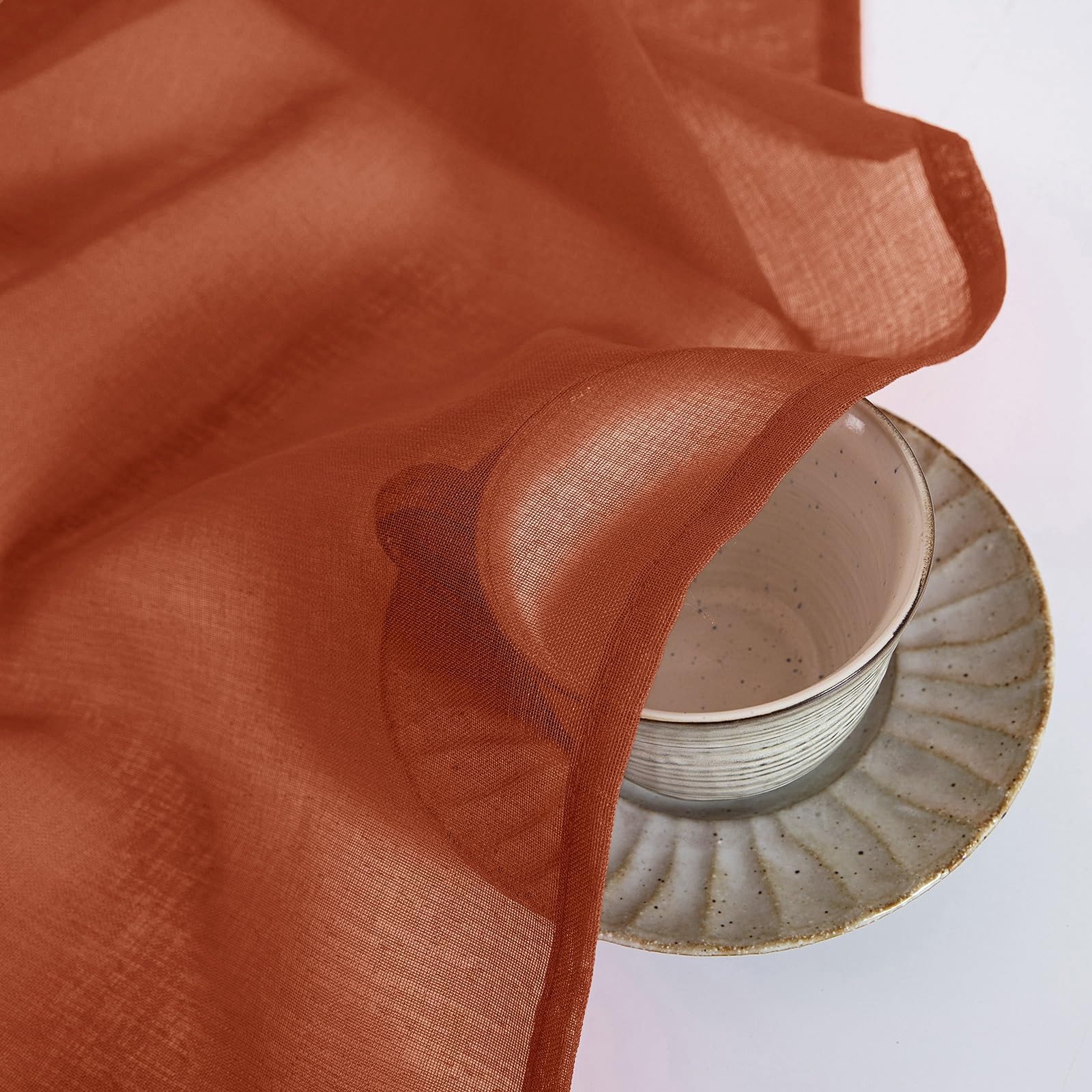 Boho Fall Terracotta Linen Textured Sheer Curtains 54W×84L 2 Panels
