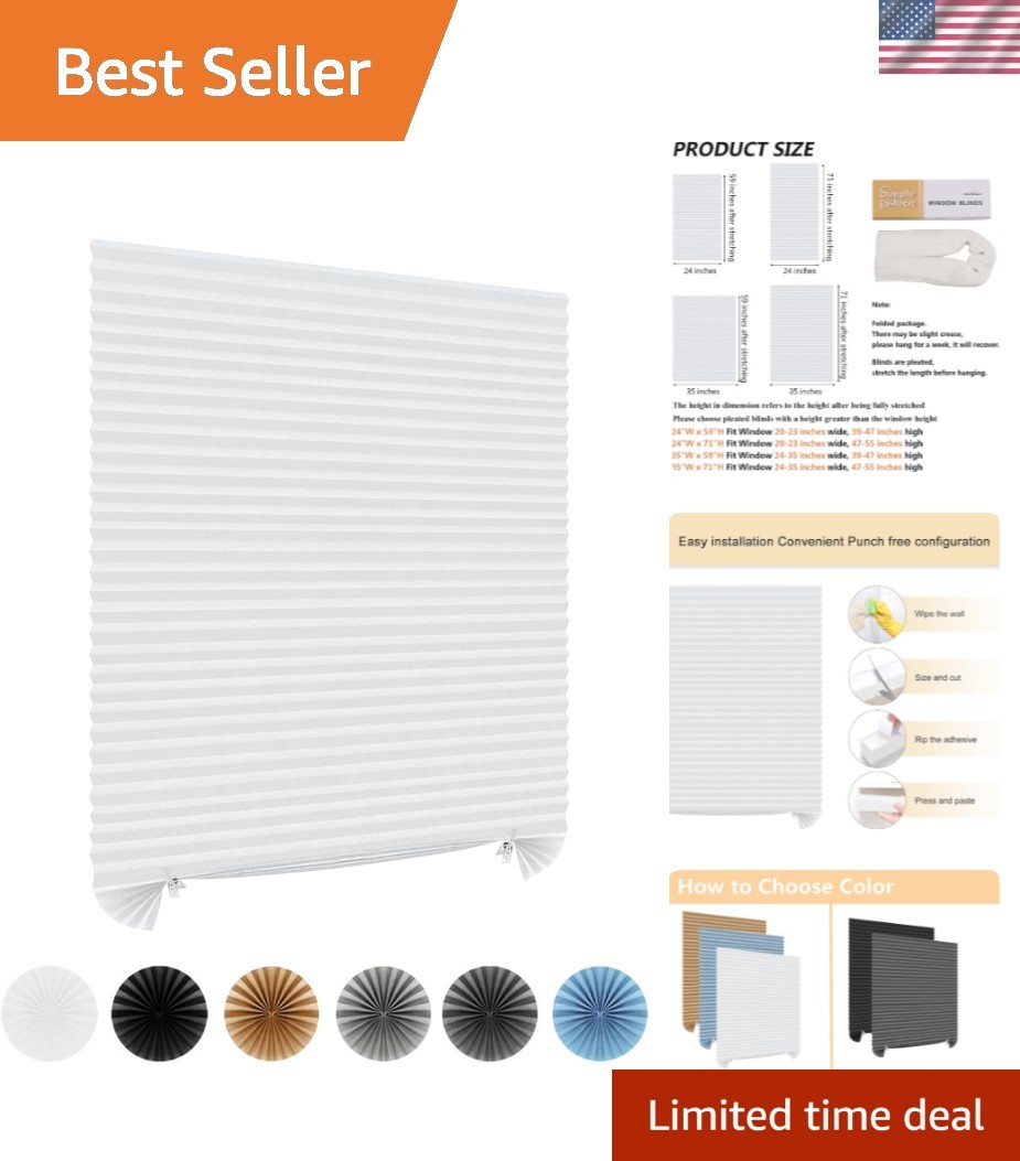 Self-Adhesive Pleated Paper Blinds | 24×59, Adjustable Height for Any Room