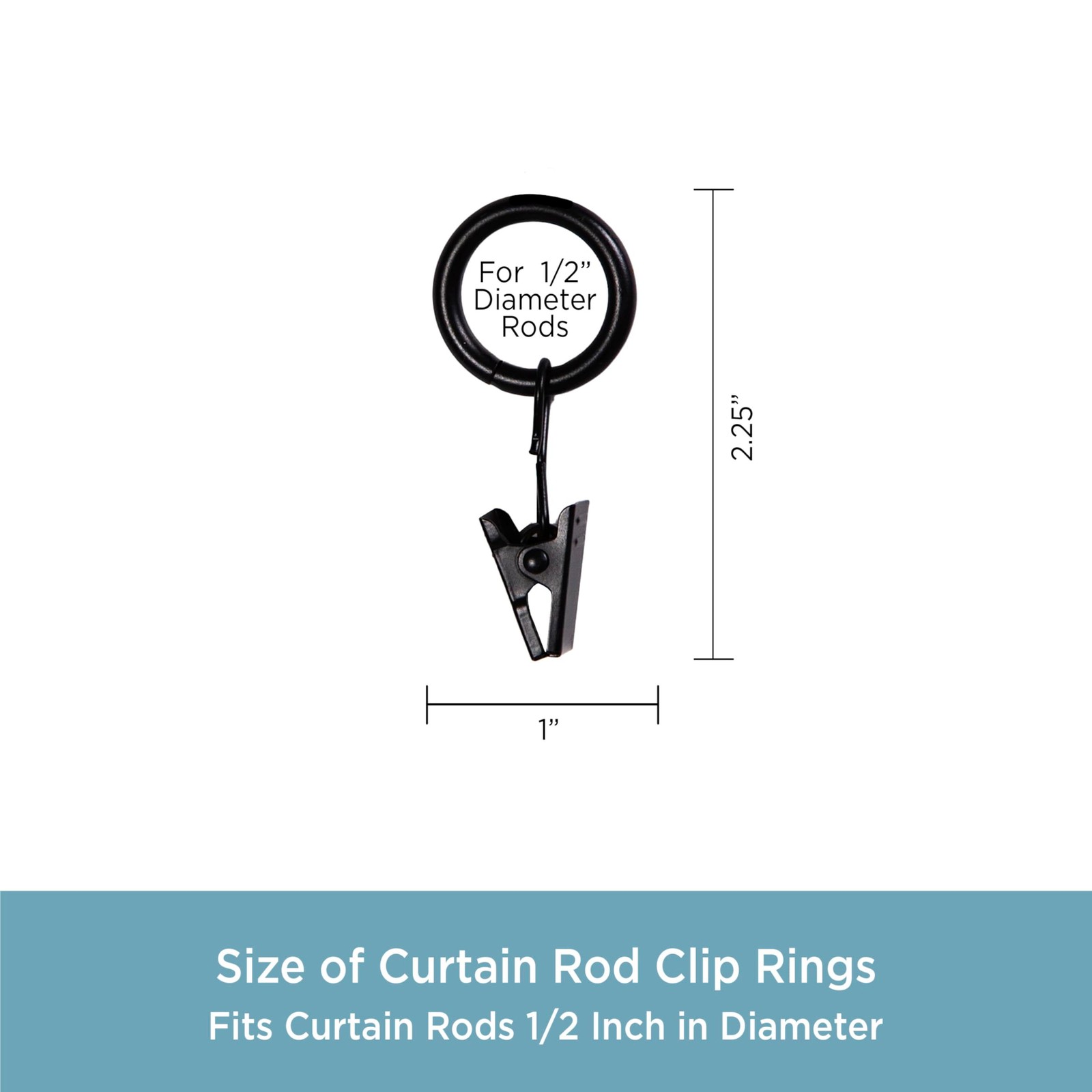 Kenney Petit Window Curtain Clip Rings, 14-Pack, Black