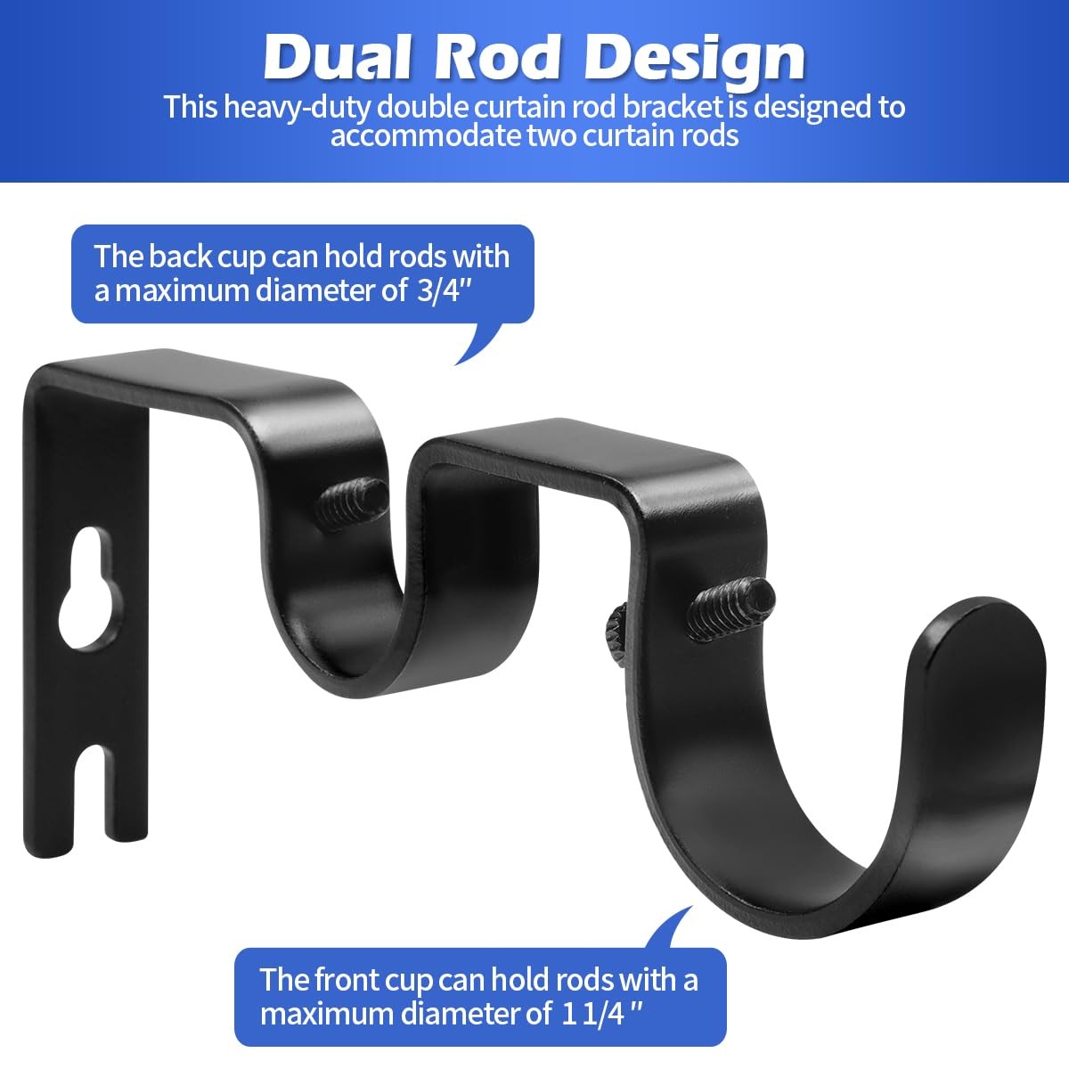 Heavy Duty Double Curtain Rod Bracket Double Rod Holders for 1 1/4 Inch and 3…