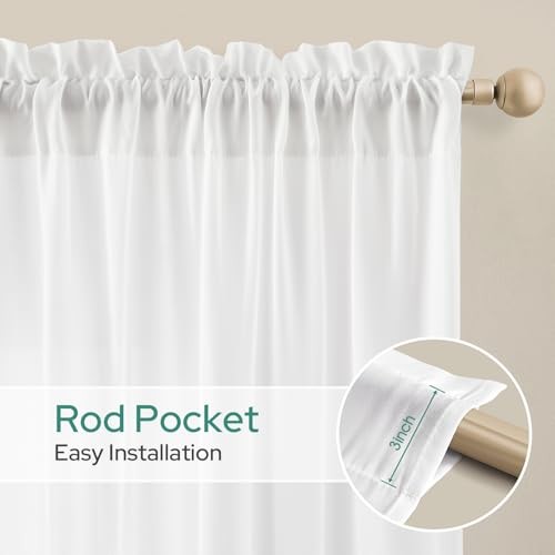Non-See-Through Privacy Sheer Kitchen Curtains 30″W x 36″L (Pack of 2) White
