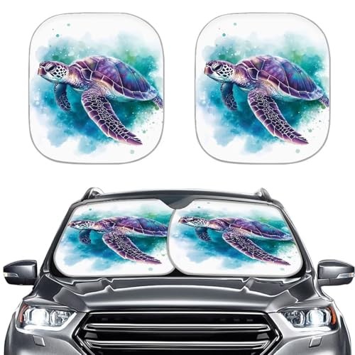 Windshield Sunshade 2 Piece Front Protector Folding Car Sun Visor Sea Turtle