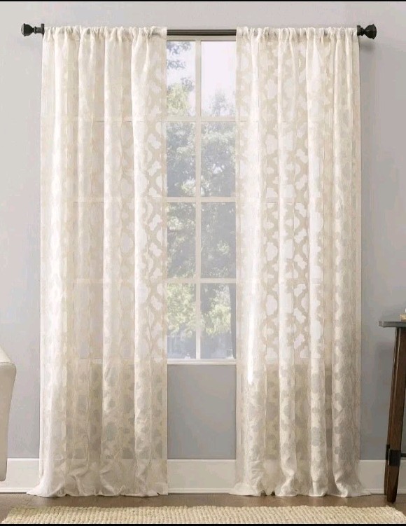 x2 52×84″ No 918 Sheer Yvette Trellis Jacquard Rod Pocket Curtain Panel Cream ◼️