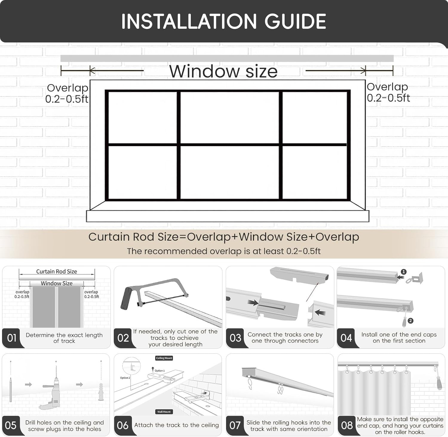Adjustable Ceiling Curtain Track Set, 9Ft-12Ft, Room Divider, White