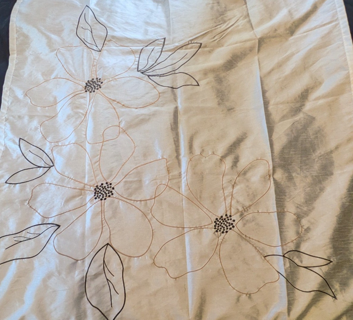 White Contemporary Drapes 2 Panels Large Embroidered Flowers Curtains 55 x 84