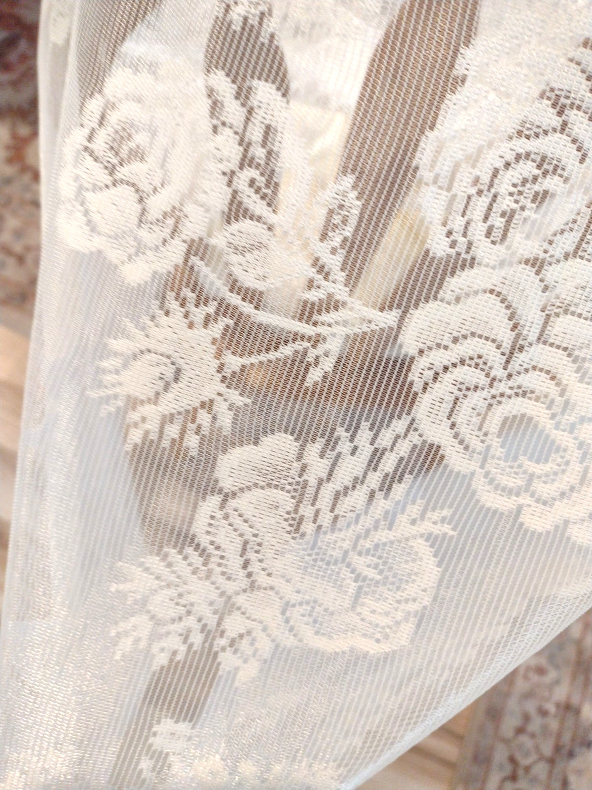 Set of 2 Vintage Sheer Cream Floral Lace Curtain Panels 54″ x 84″ each