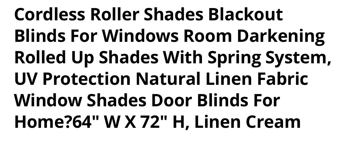 Cordless Blackout Roller Shades. Roll Up With Spring. Linen Cream. 64”W x 72” H