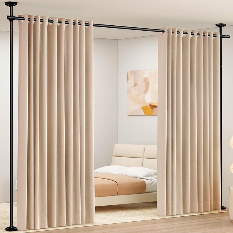 No Drill Adjustable Room Divider Curtain Rod Easy Install Metal Space Separator