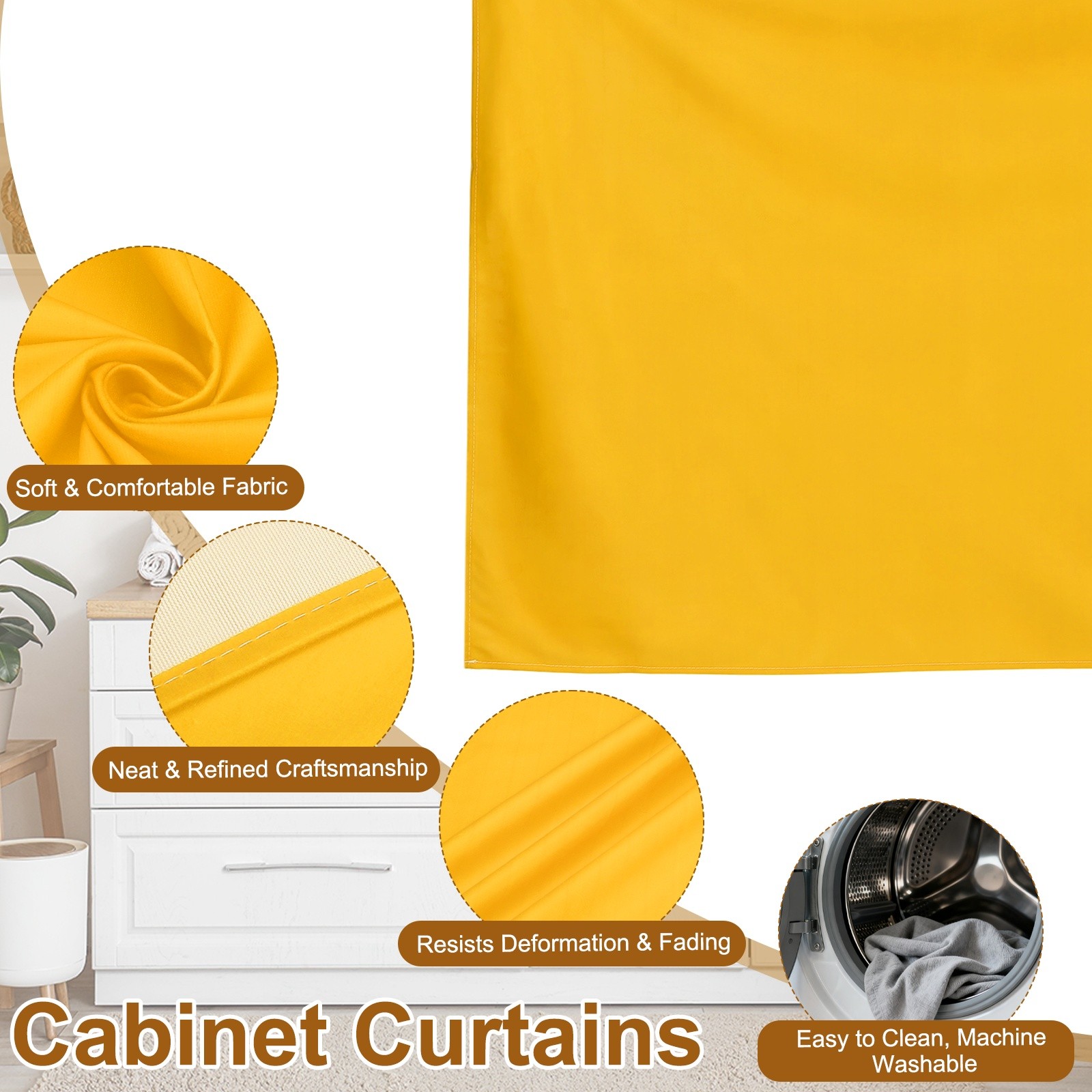 Cabinet Curtains, Dust Proof Kitchen Privacy Curtain (35.4″x27.6″, Yellow)