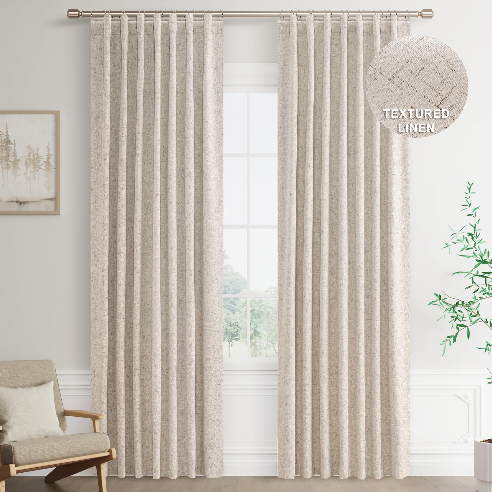Joywell 100% Blackout Linen Curtains 52 x 84 Inch 2 Panels Oatmeal Tan