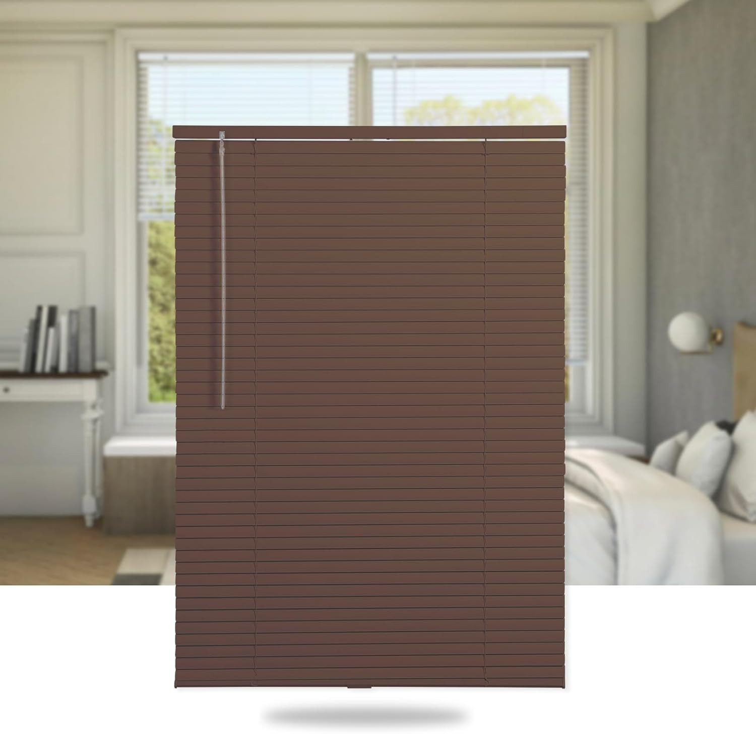 Cordless Aluminum Venetian Blinds, 70″ W x 48″ H, Brown, Room Darkening
