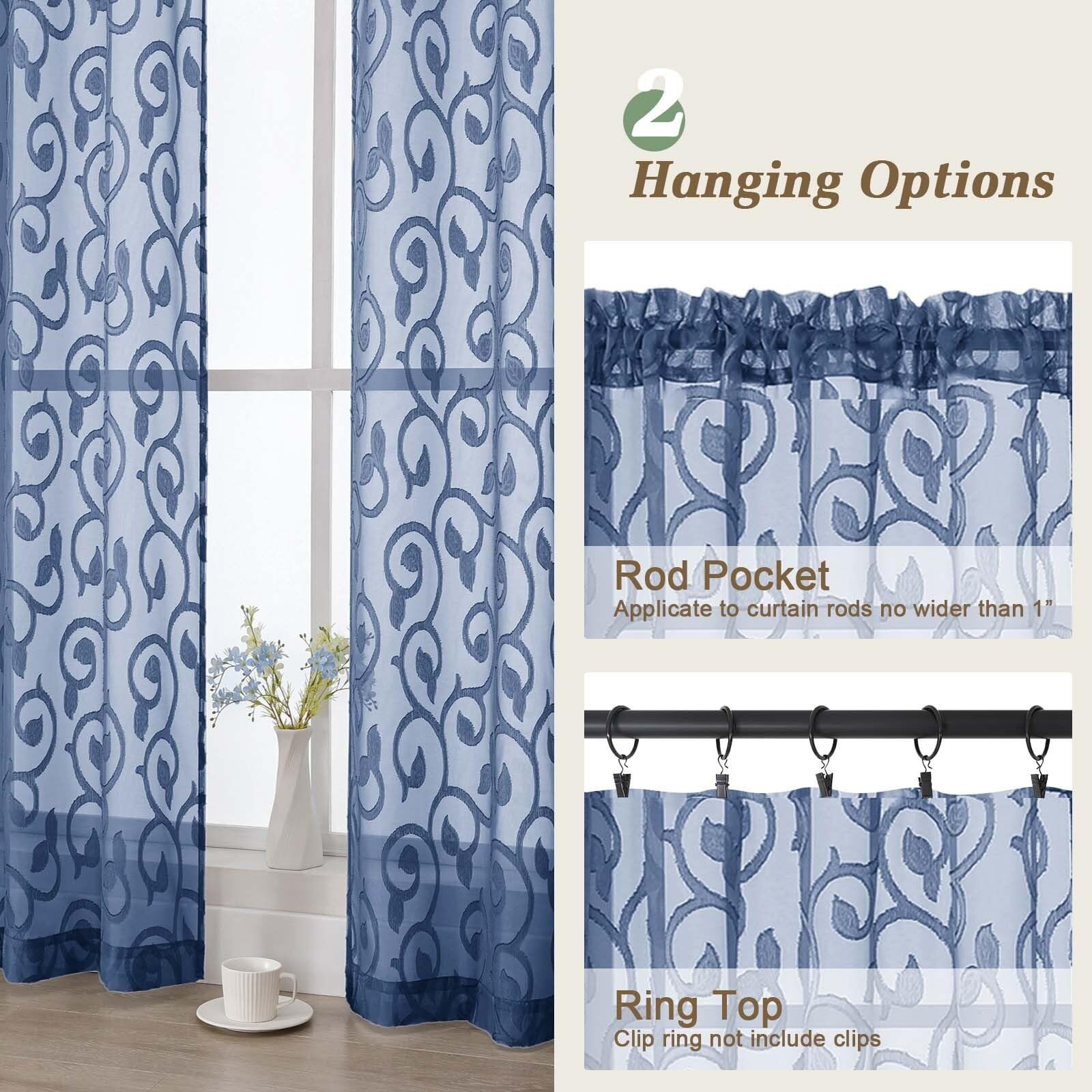 WelvetBLK Sheer Dusty Blue Curtains for 42″W x 63″L (Pack of 2),