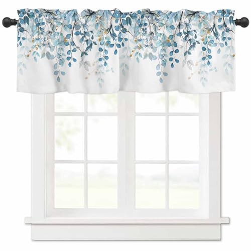 Teal Blue Eucalyptus Leaves Valance for 54″W x 18″L (Pack of 1) Teal Leaves