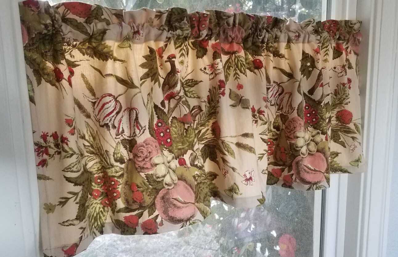 Handmade rustic valance birds floral fruit decorator fabric 14.5in. x 45in.