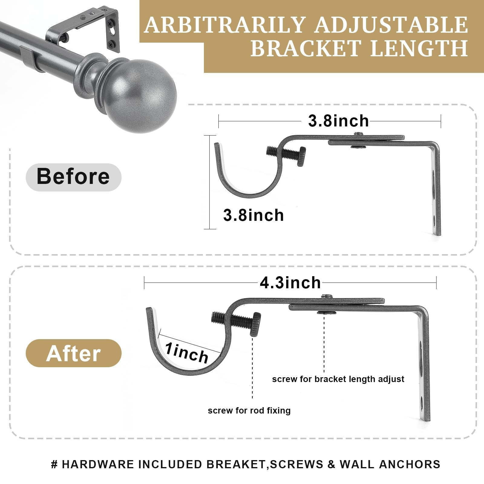 Curtain Rods for Windows, 1″ Diameter, 32-144″ Standard Decorative Window Cur…