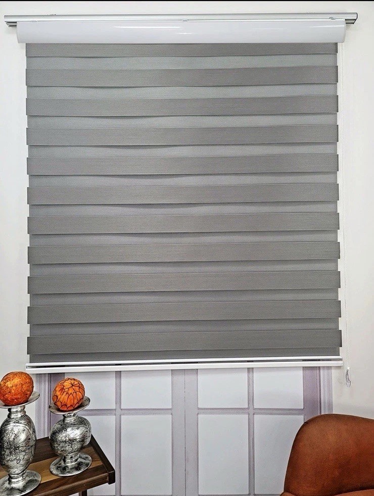 NEW Cordless Dual Layer Zebra Roller Window Blind Shade 29”W x 72” L GREY