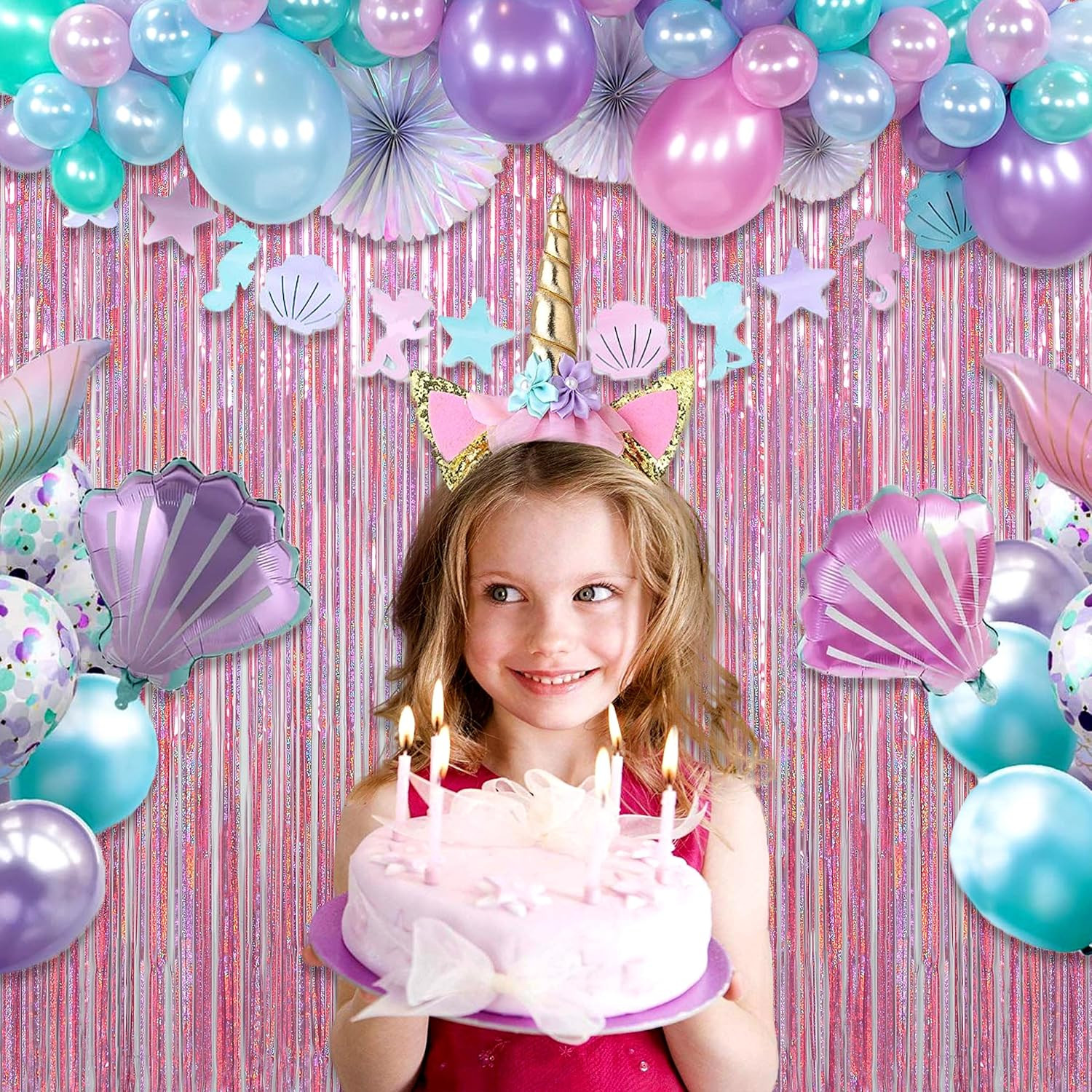 Pink Tinsel Curtains Backdrop, 3.2 Ft X 8.2 Ft Sparkle Metallic Foil Curtains fo