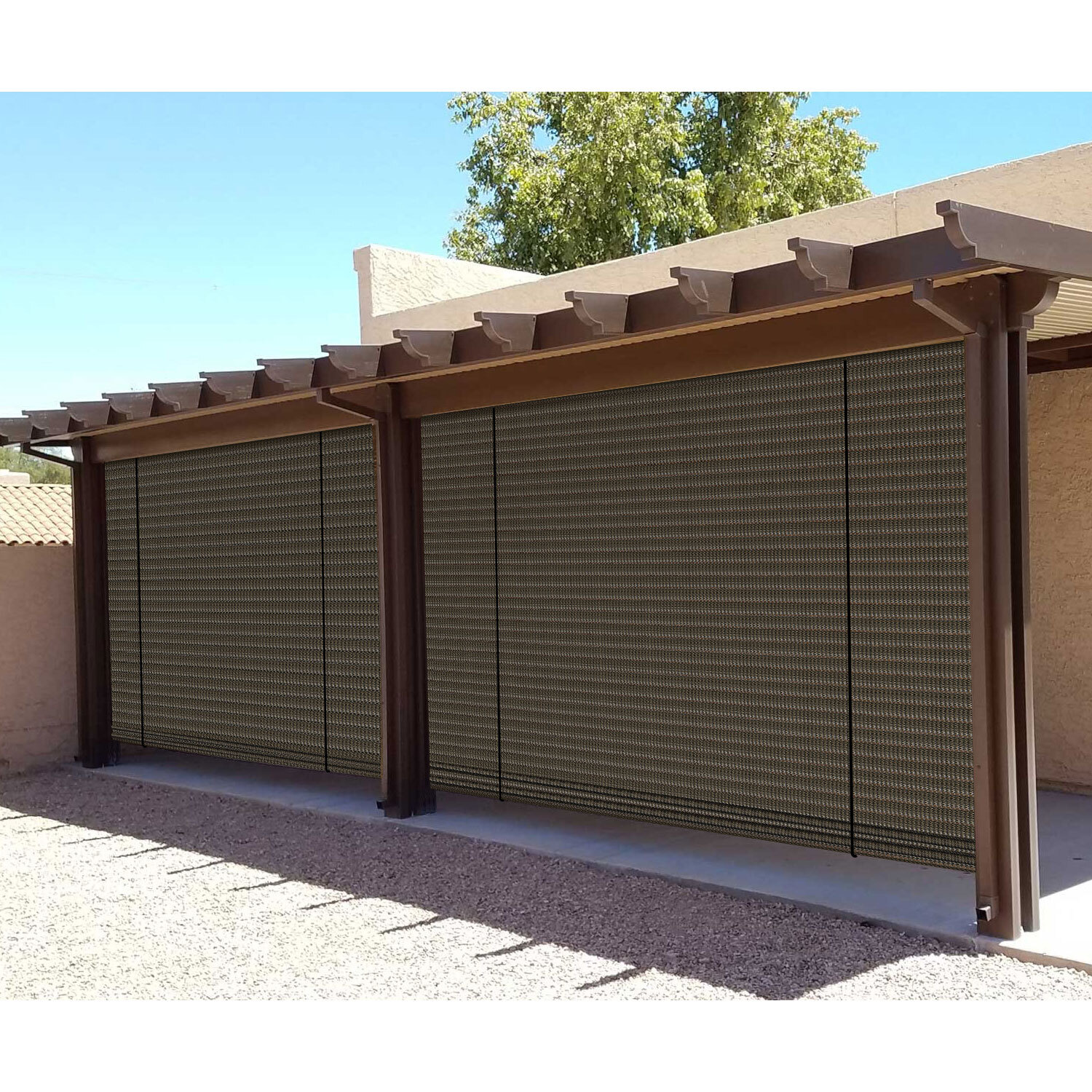 4-8 FT Roller Shade Brown Roll up Shade for Patio Porch Pergola Balcony Outdoor