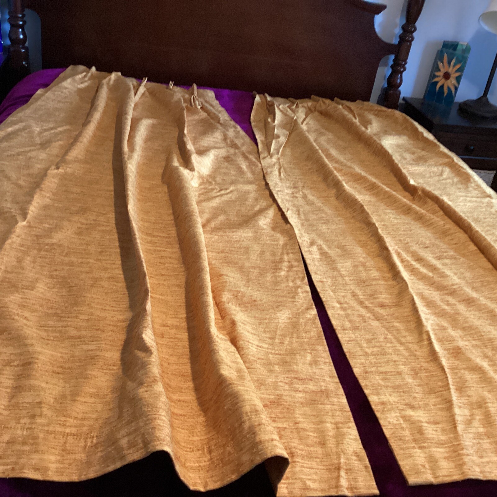 3 Panels Vintage Orange Woven Pattern Rubber Back Pinch Pleat Curtain Drapes