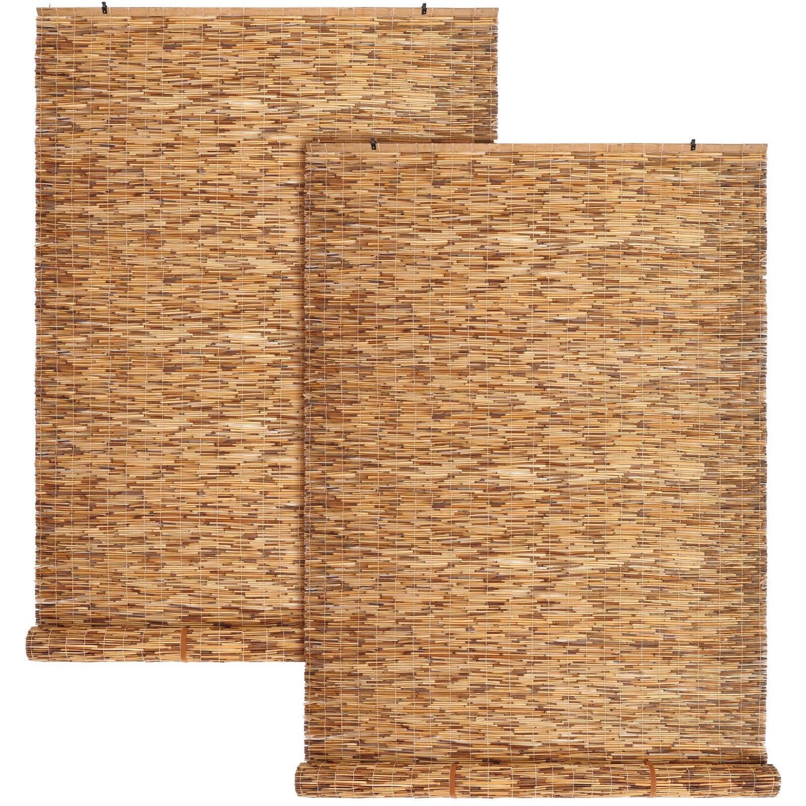DoubleFill 2 Pcs Bamboo Shades Outdoor Reed Roll 36″ W X 72″ H, Carbon Brown