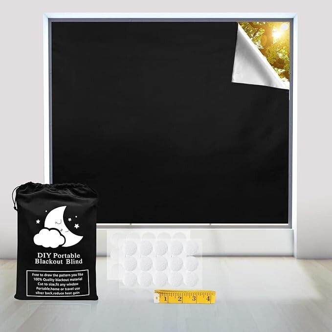 Unbranded Portable Window 118×57 Inch Black Silver 100% Blackout Shades Curtains