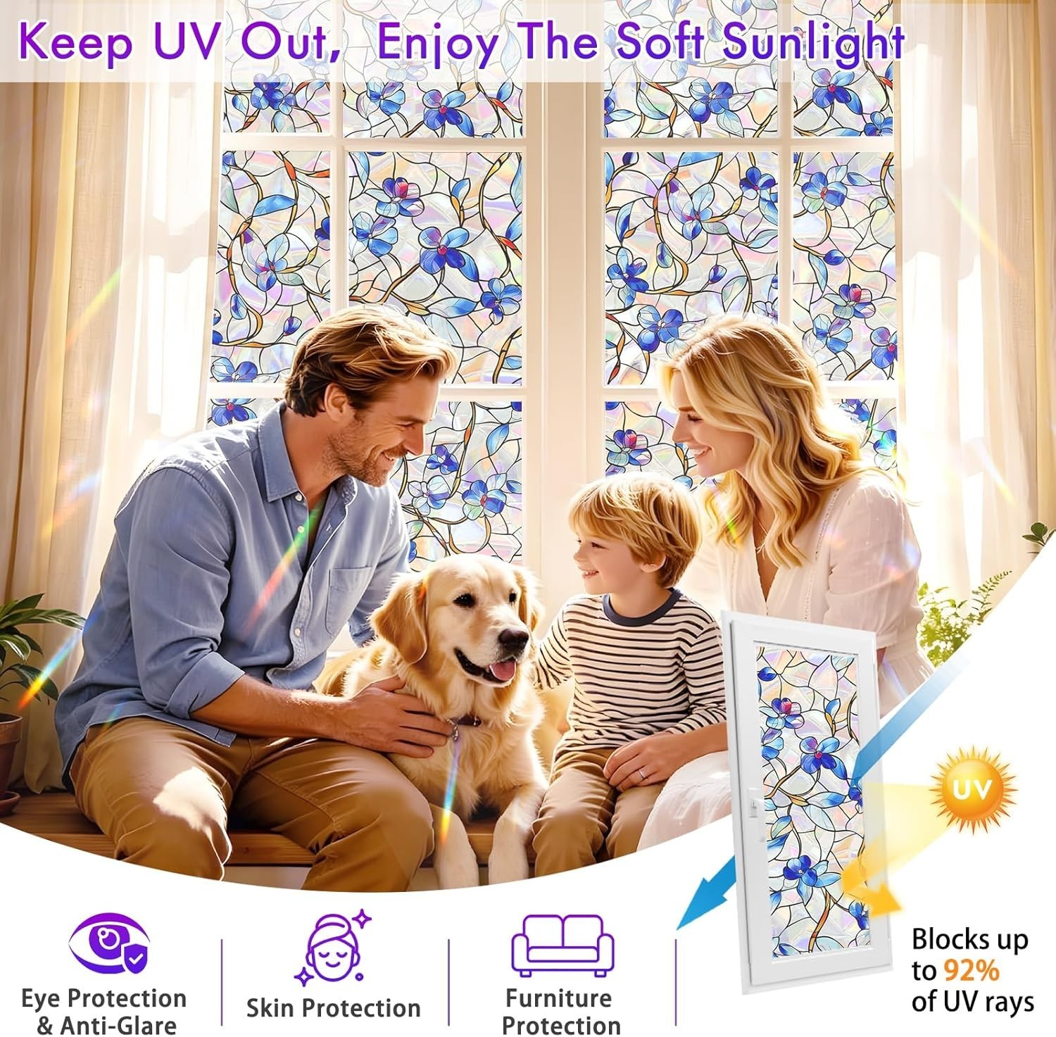 Rainbow Window Privacy Film,Heat Control,UV Blocking,Anti-Glare,Day & Night P…