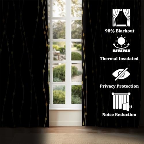 42 x 63 Inch Gold Wave Line Dots Blackout 42″W x 63″L (Pack of 2) Striped-5