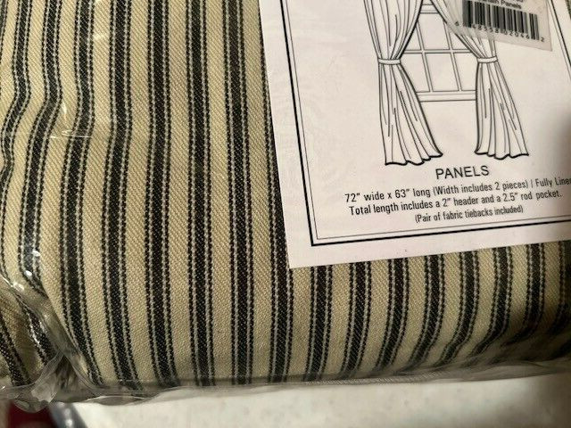 Farmhouse tan Window Curtains with ticking black stripe