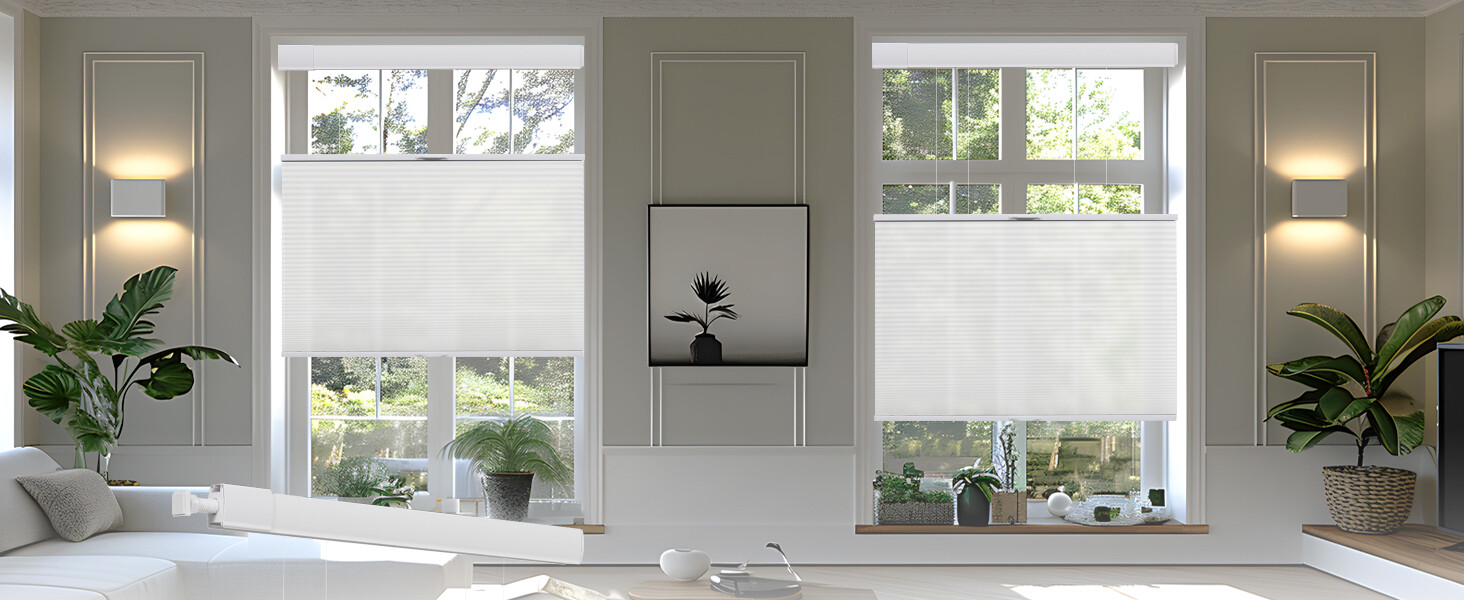 No Drill No Screw Top Down Bottom Up Light Filtering White Cellular Blind Shades