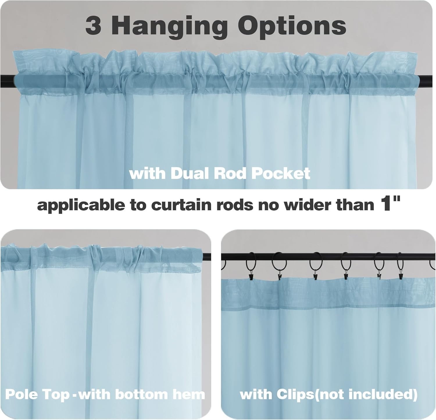 Sheer Curtains 72 Inch Length 2 Panels, Light 42″W x 72″L (Pack of 2) Sky Blue