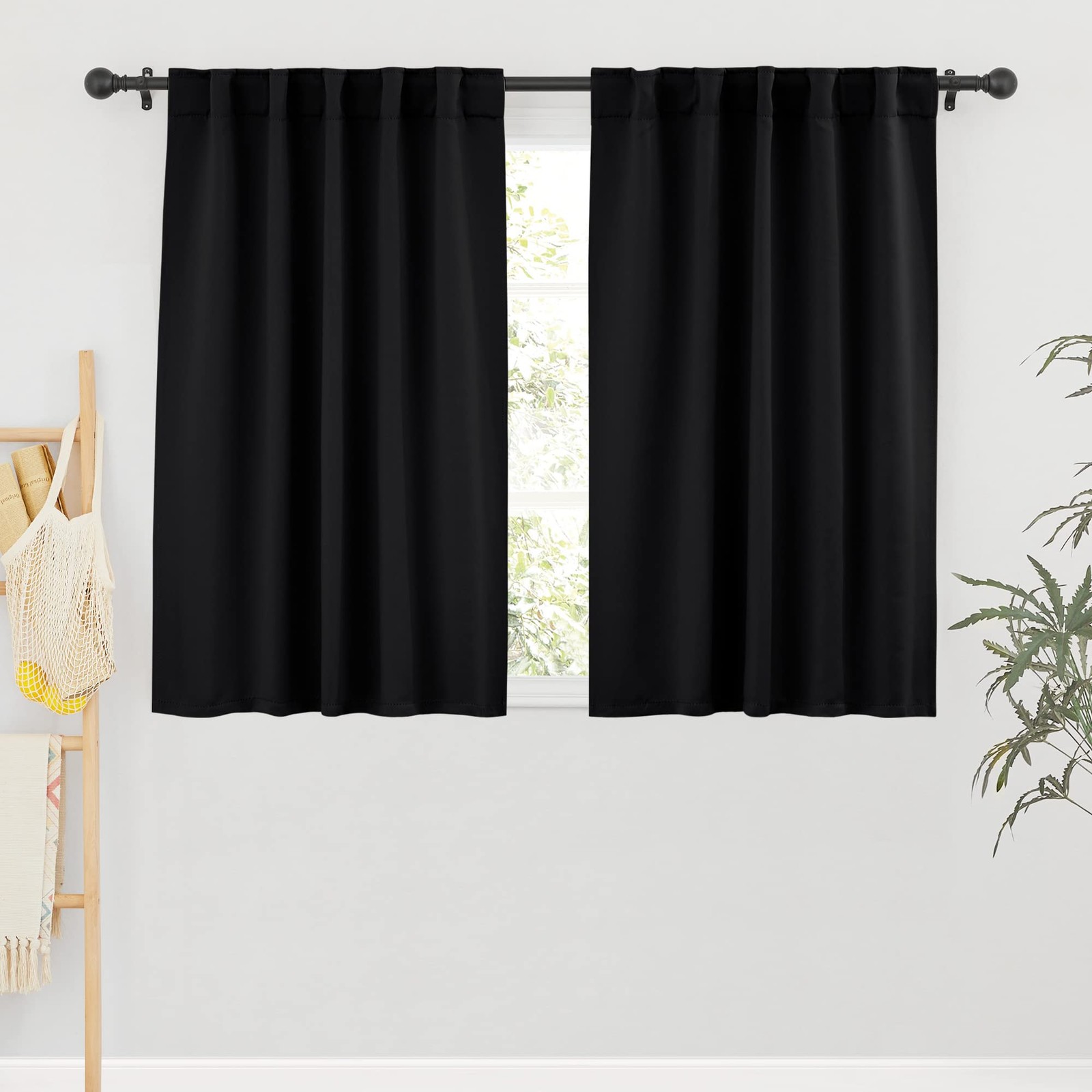 RYB HOME Short Bedroom Blackout Curtains – 42″W x 45″L (Pack of 2), Black