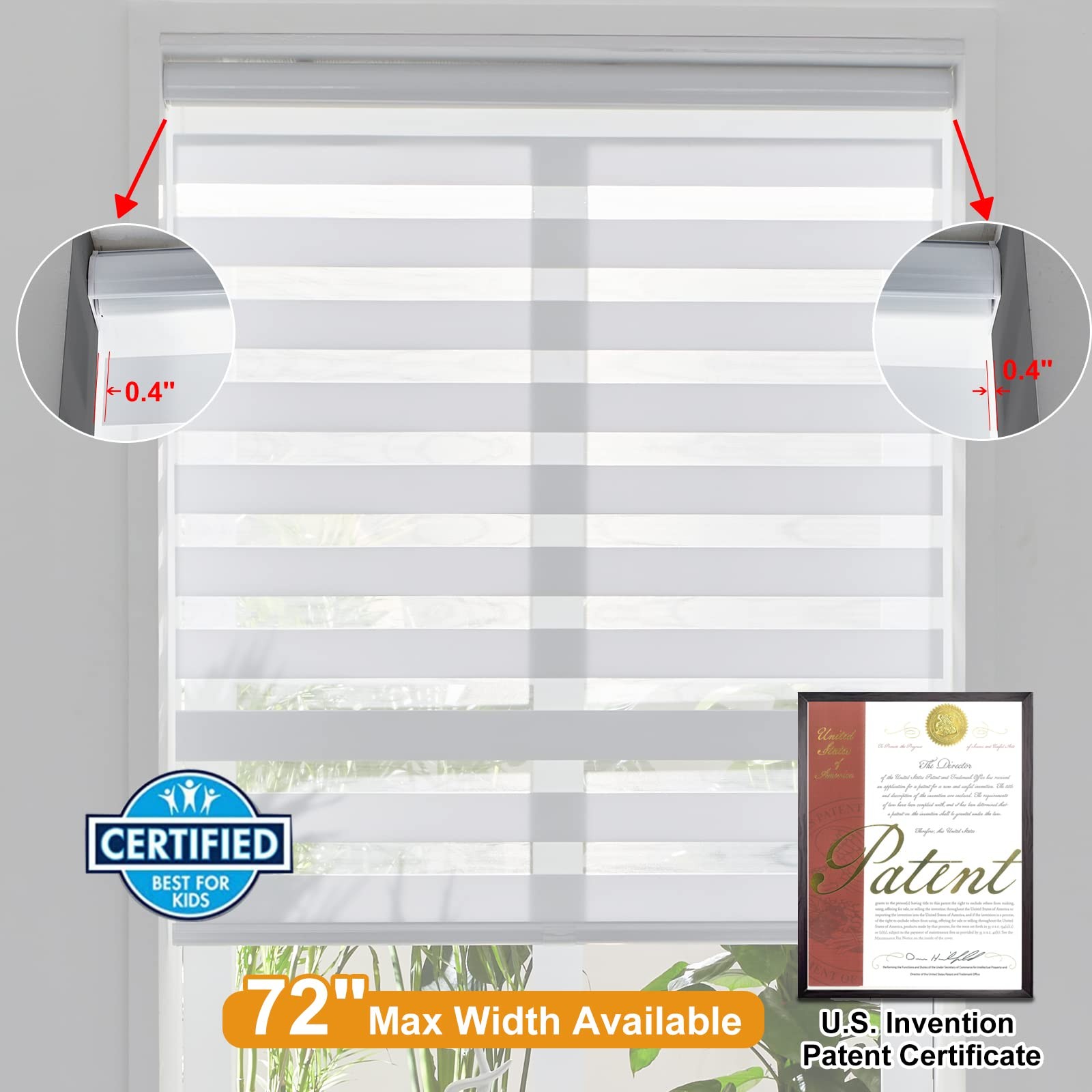 Persilux Cordless Zebra Blinds for Windows Shades (17″ W x 64″ H, White) Dual
