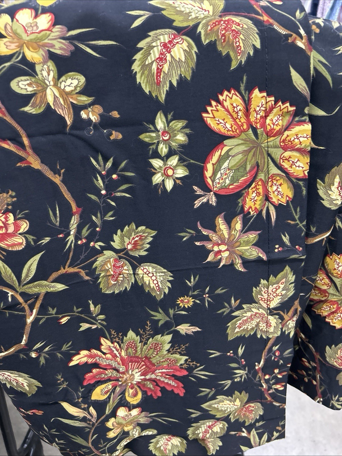 Waverly “Felicite Noir” Floral Jacobean Sateen Curtain 2 Panels Pair 84×48″ EXC!