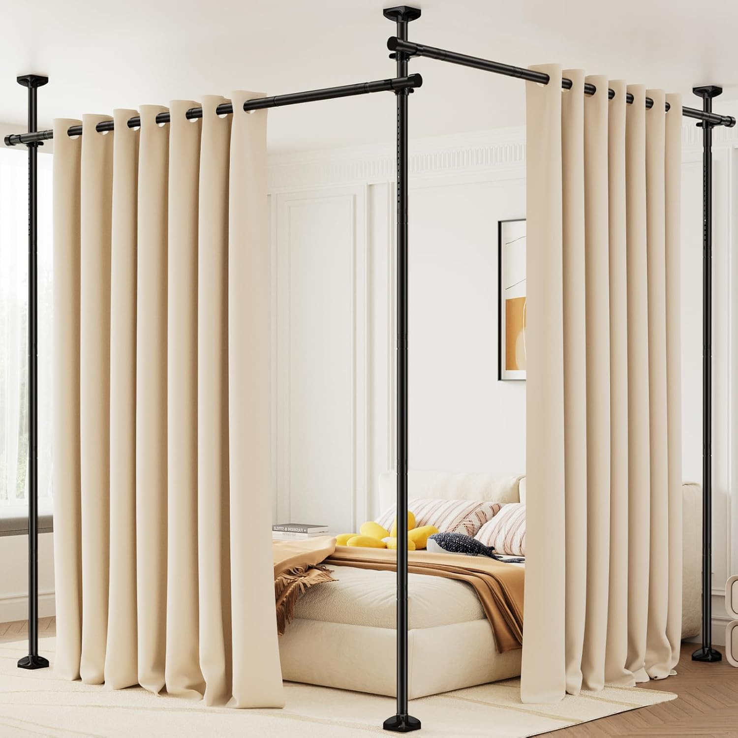 Room Divider Curtain Rod, No Drilling Tension Rod for Room Separation, 4-10Ft(H)
