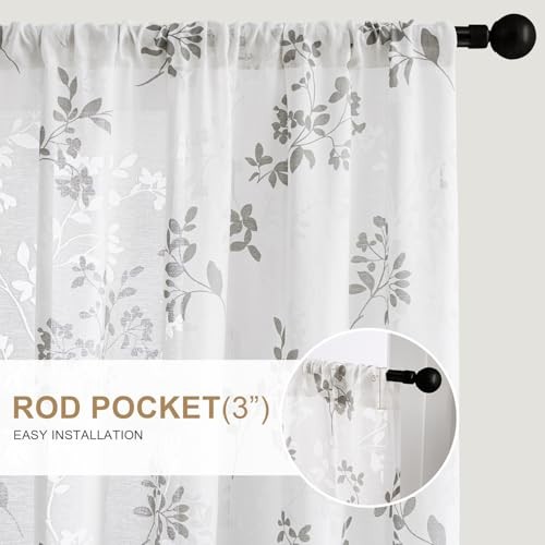 Kitchen Curtains 36 Inch Length 2 30″W x 36″L (Pack of 2) Grey and White
