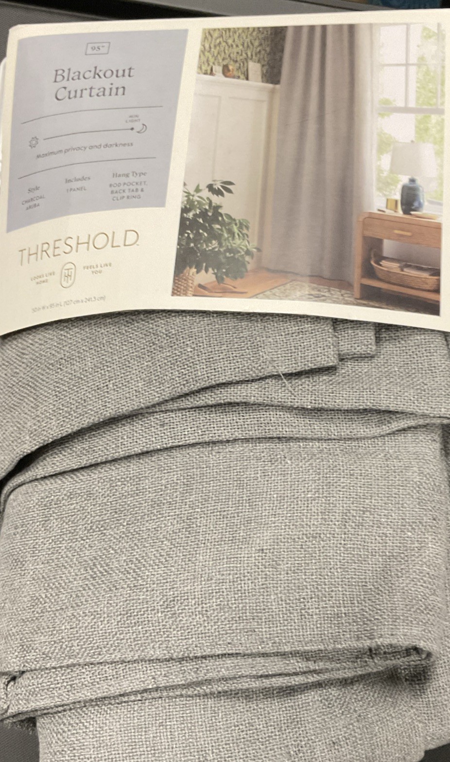 ⚡️Threshold Aruba 99.9% Blackout Curtain Panel Charcoal Gray Radiant (50×95)