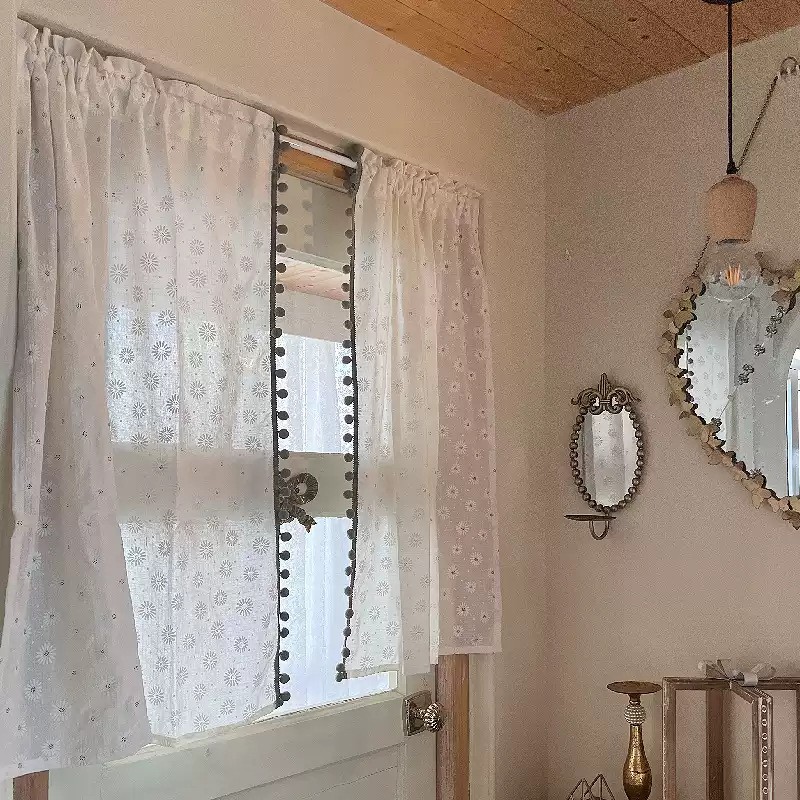 White Daisy Short Half Curtain Cabinet Door Valance Treatment Panel Home Decor