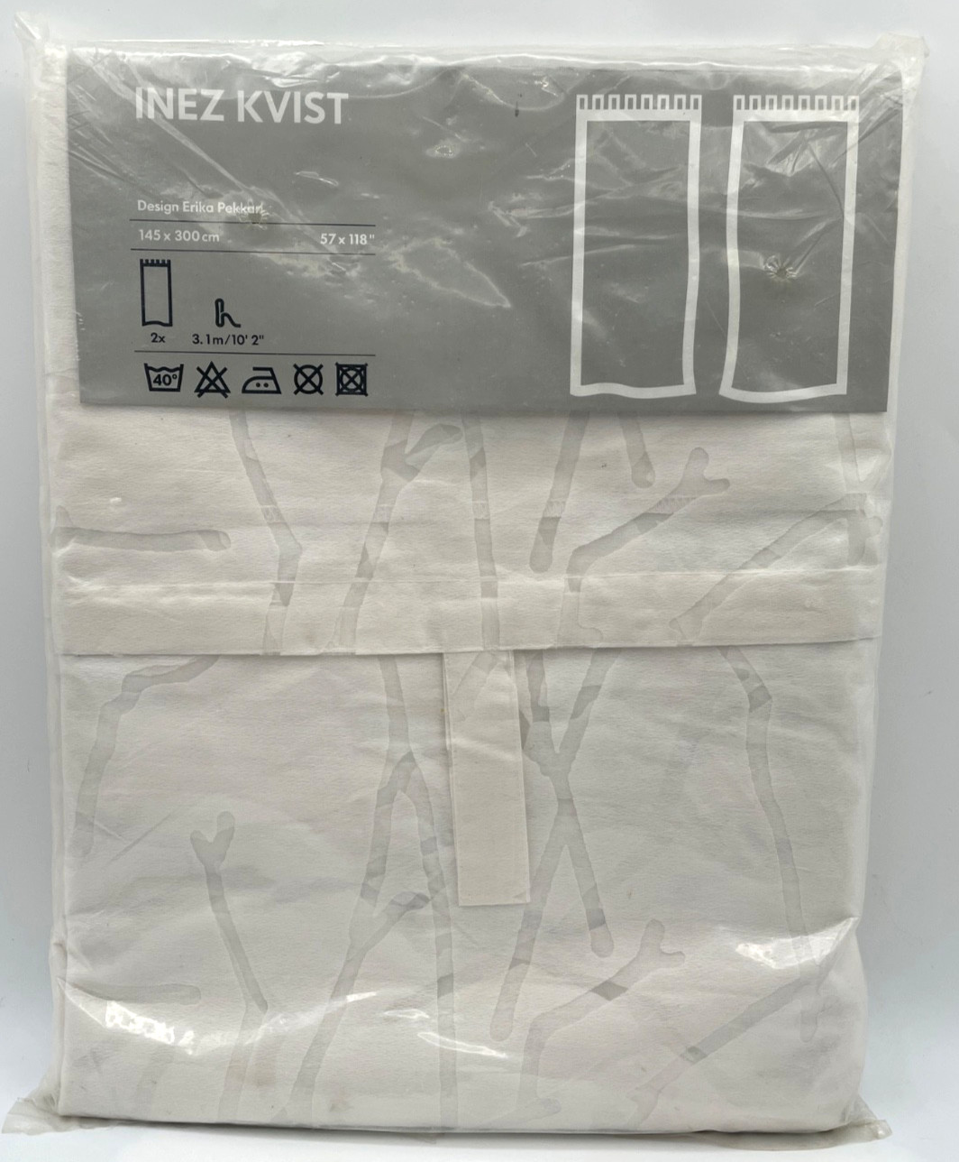 New IKEA Inez Kvist Ghost Tree White Curtain Panels 57”x 118” 2 Curtain Panels