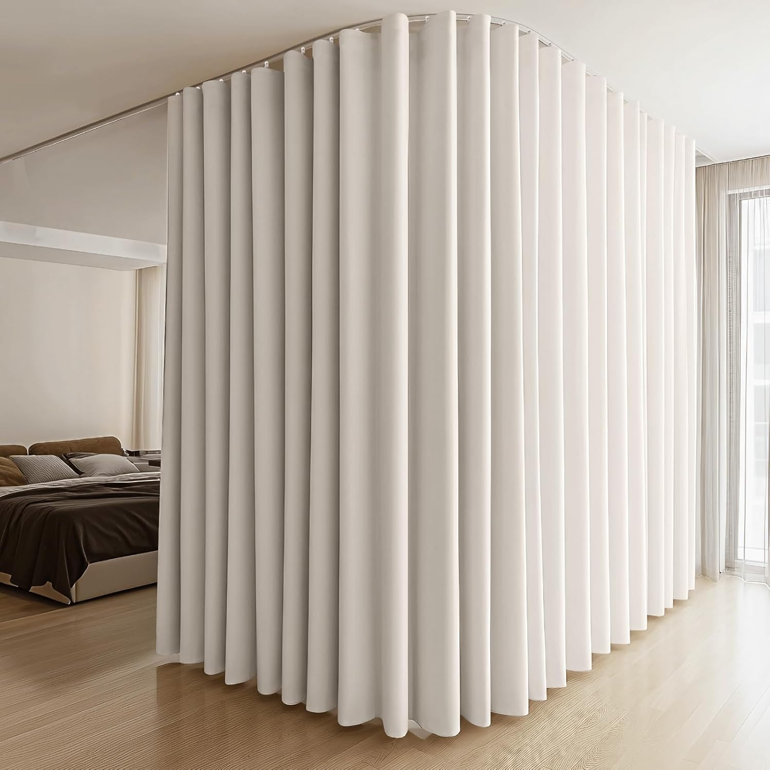 Room Divider Curtains & Flexible Bendable Tracks Set,Privacy Dividers Ceiling Tr