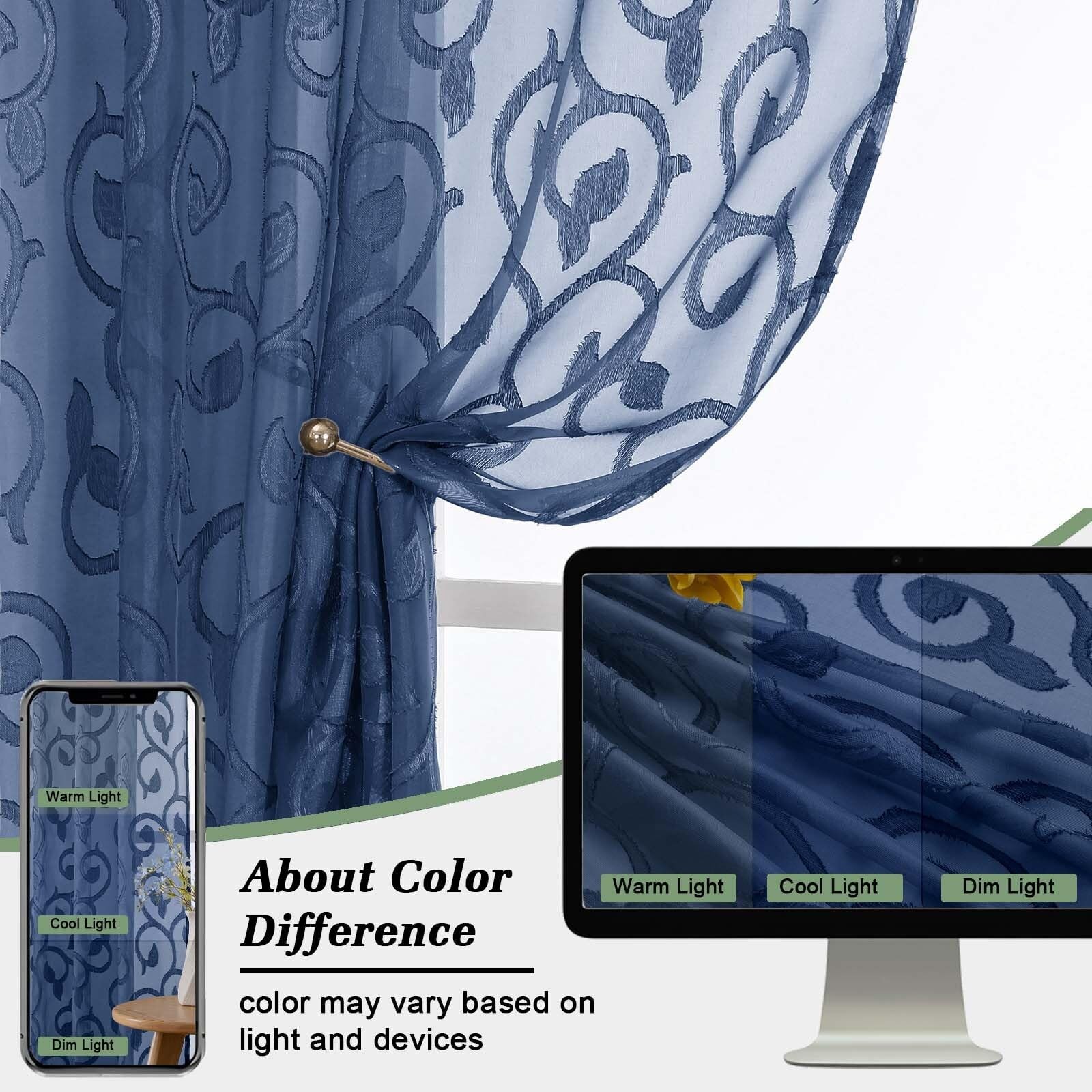 WelvetBLK Sheer Dusty Blue Curtains for 42″W x 63″L (Pack of 2),